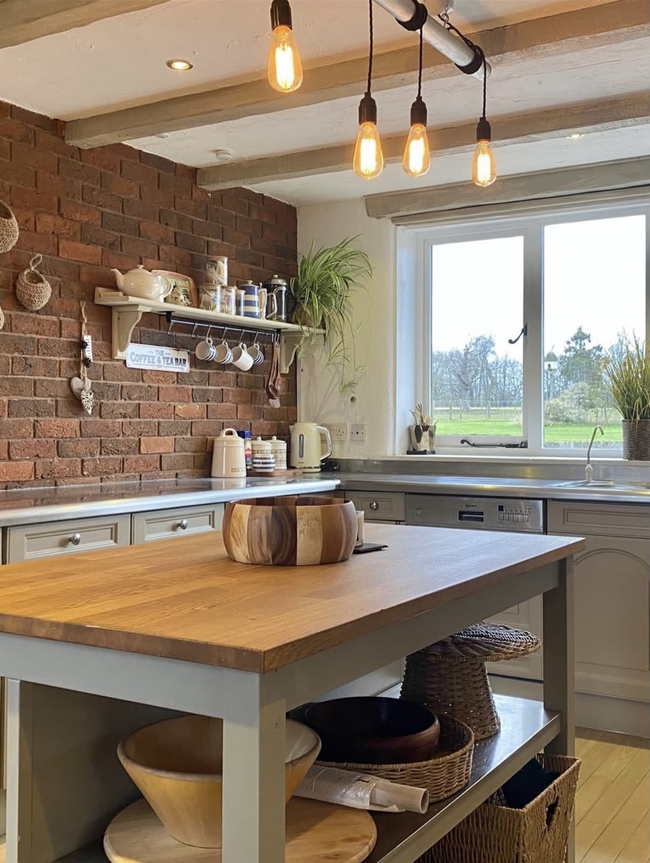 The kitchen island, ready for the day
